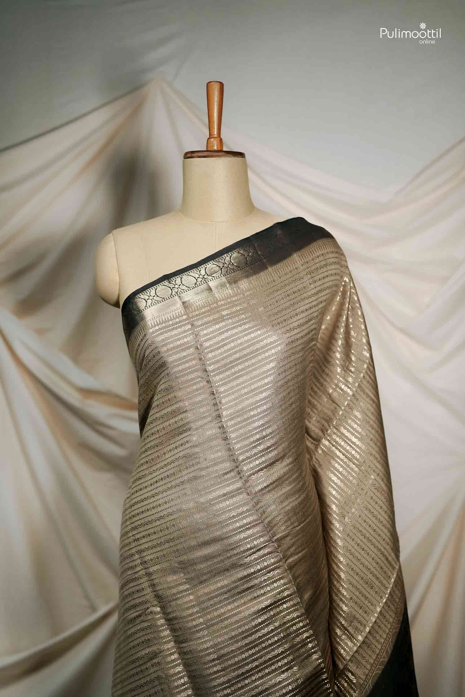 Pastel Olive Green Colour Chiniya Silk Saree
