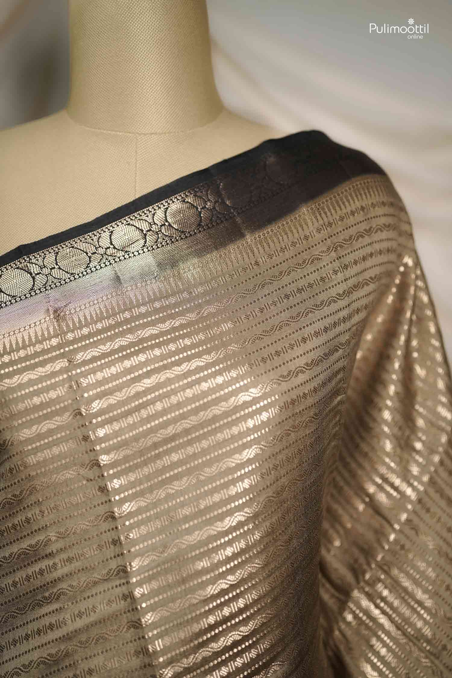 Pastel Olive Green Colour Chiniya Silk Saree