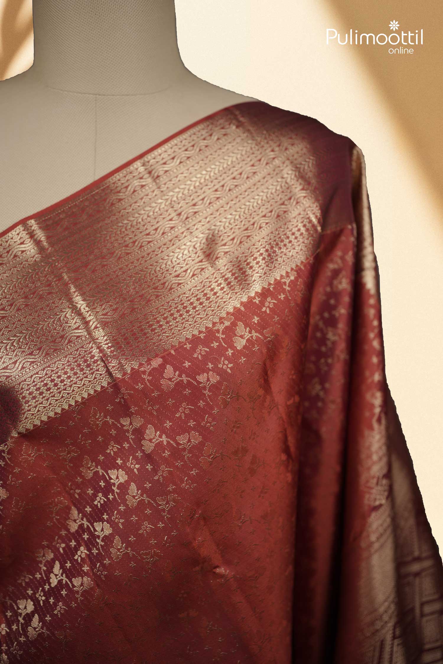 Burned Orange Colour Kanchipuram Saree.