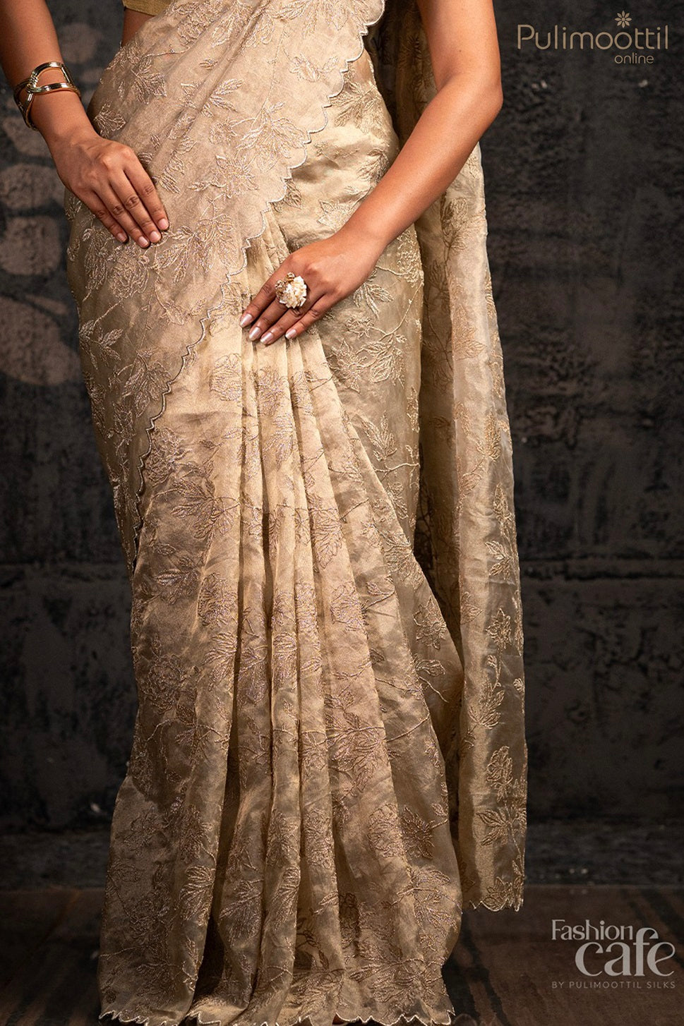 Golden Tissue Organza Fancy Saree