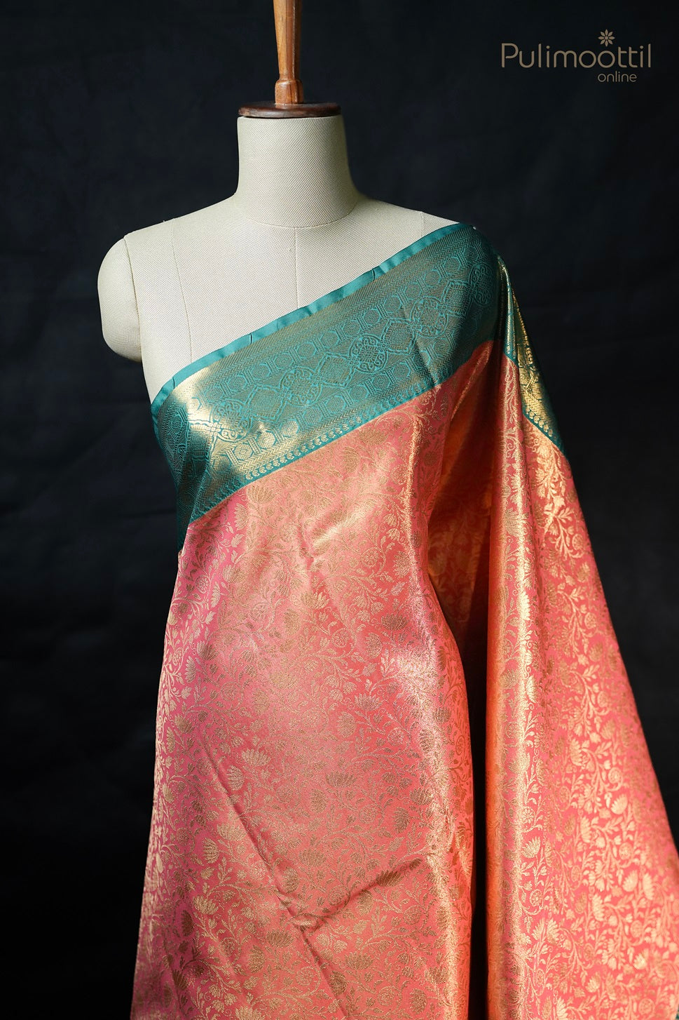 Peach Pink colour Semi Silk Kanchipuram Saree