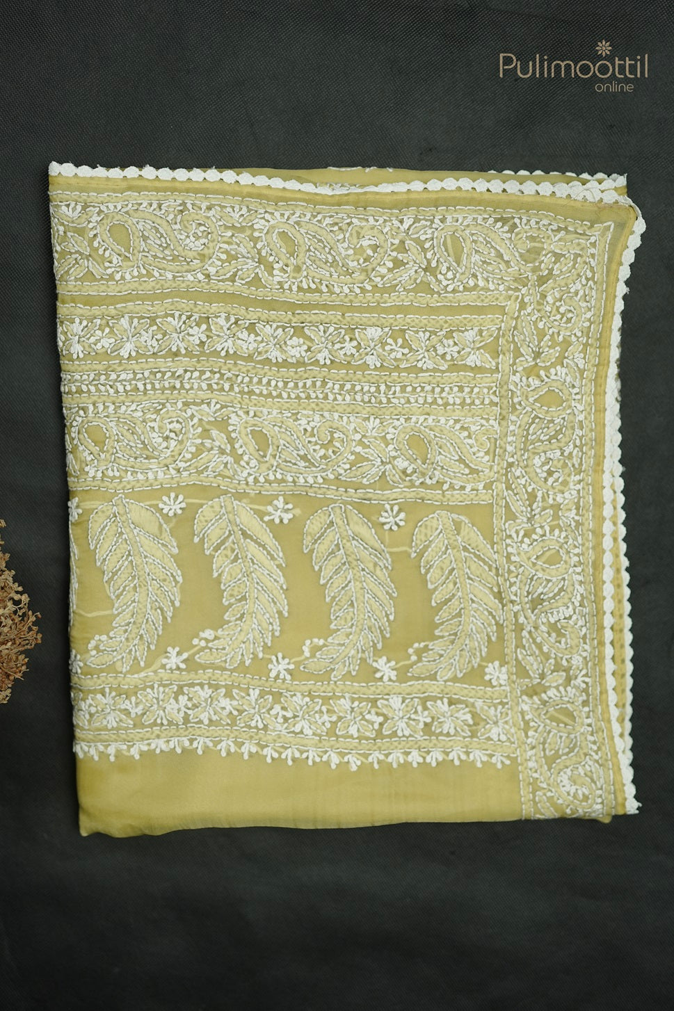 Pastel Olive Green Colour Soft Organza Chikankari Embroidery Fancy Saree