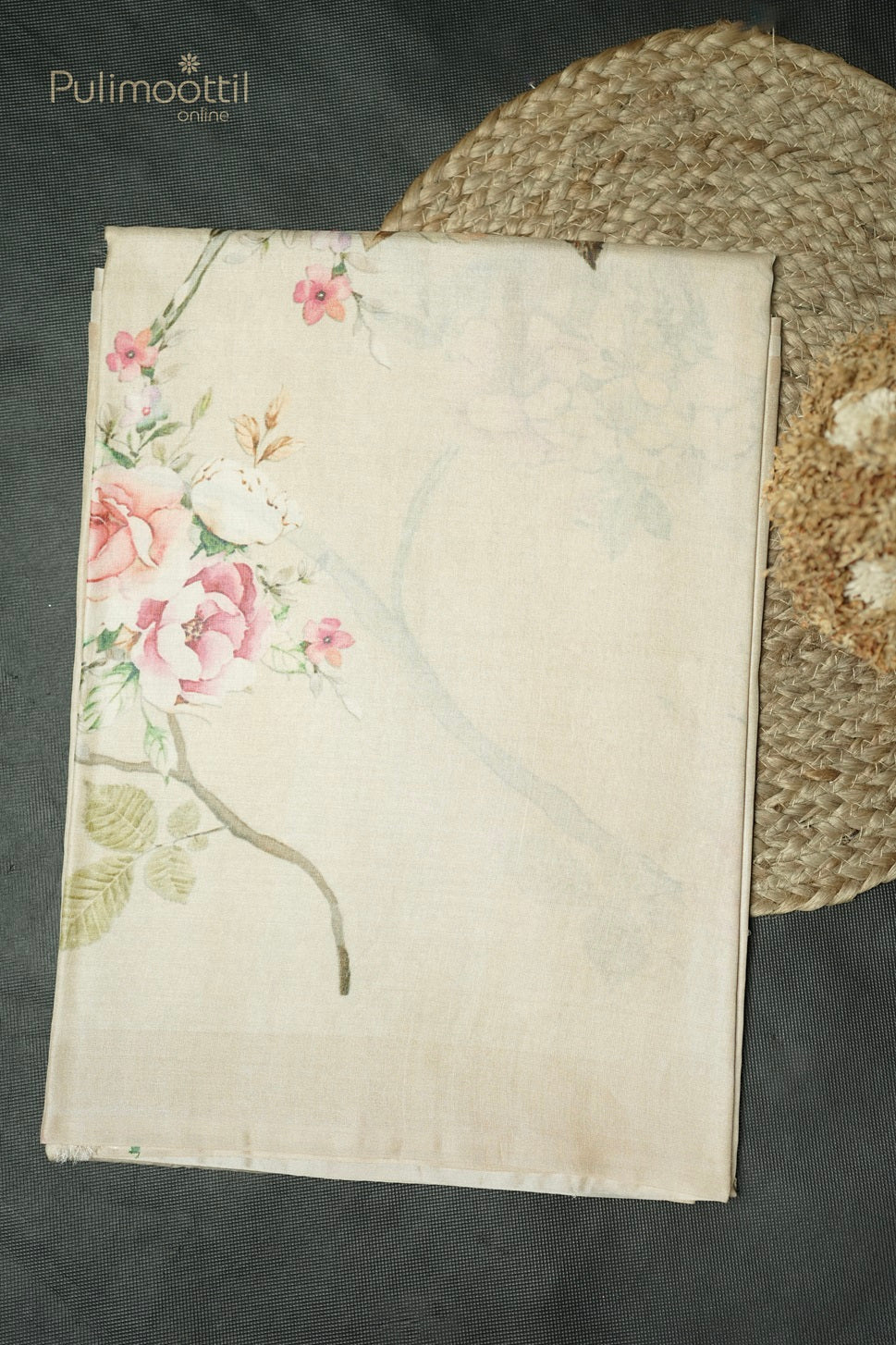 Ivory Colour Digital Print Tussar Silk Saree