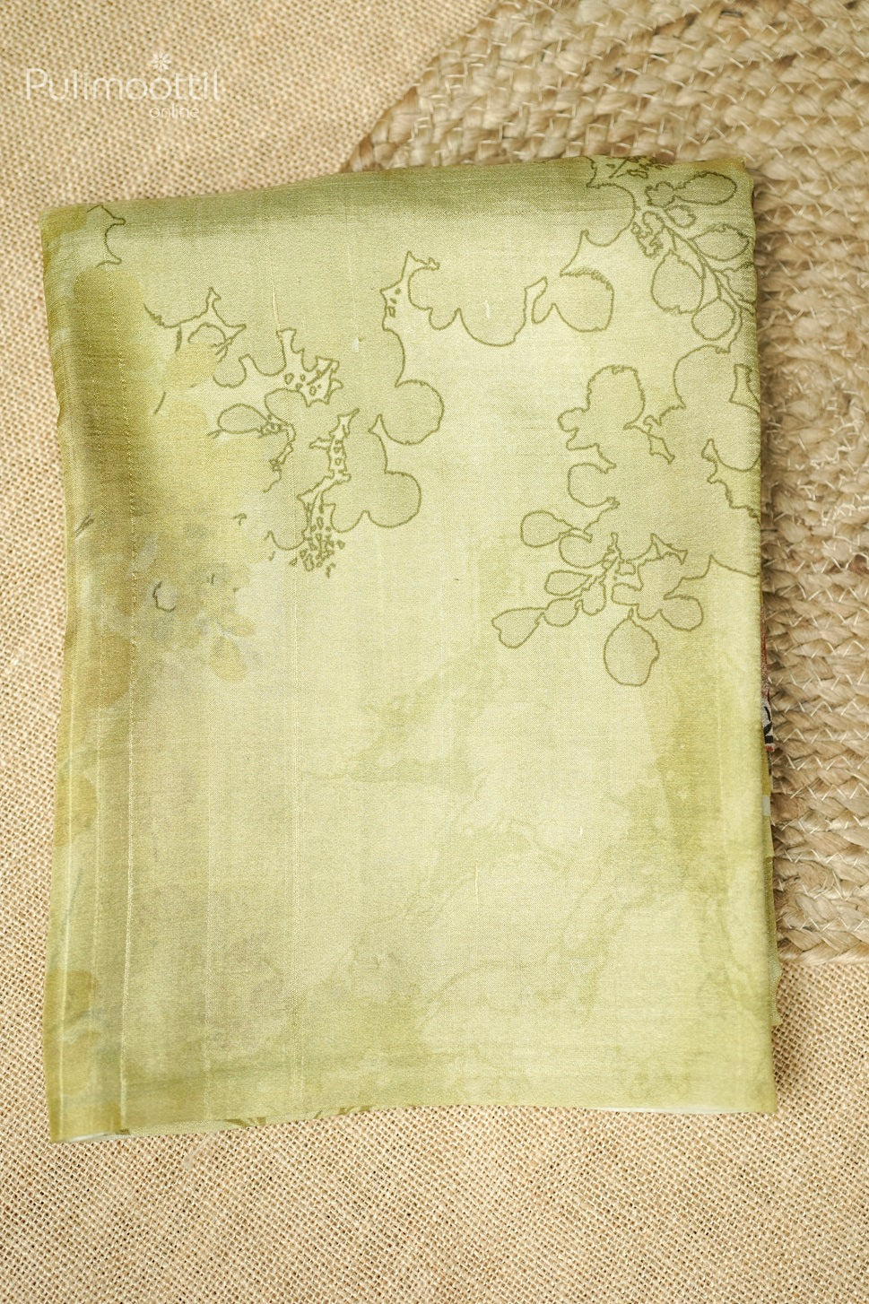 Soft Olive Green Colour Digital Print Tussar Silk Saree