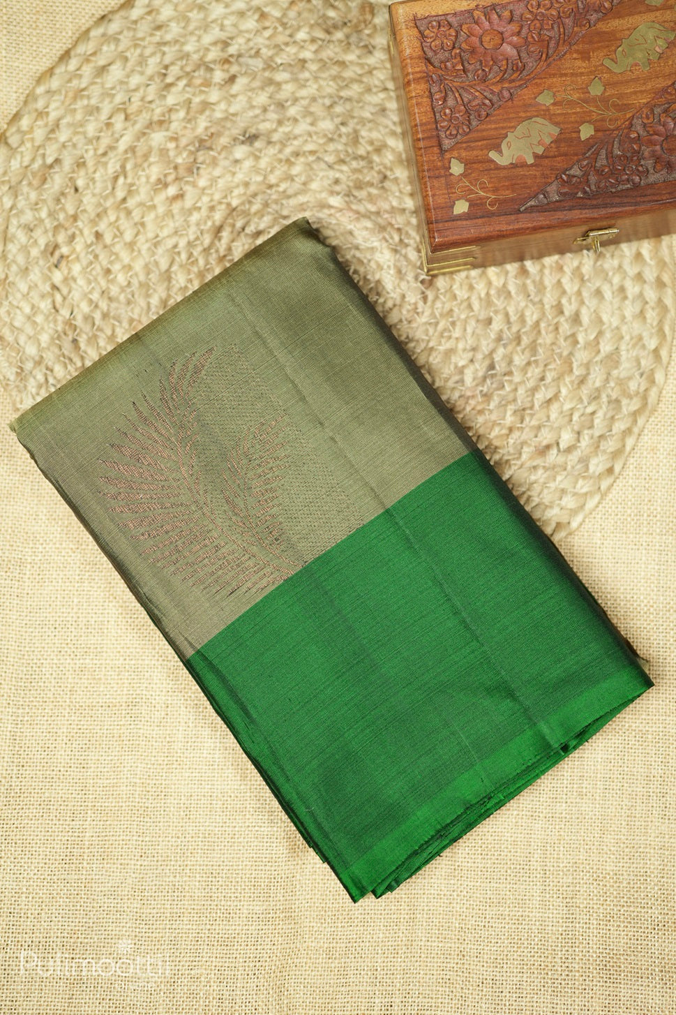 Pastel Olive Green Colour Kanchipuram Soft Silk Saree