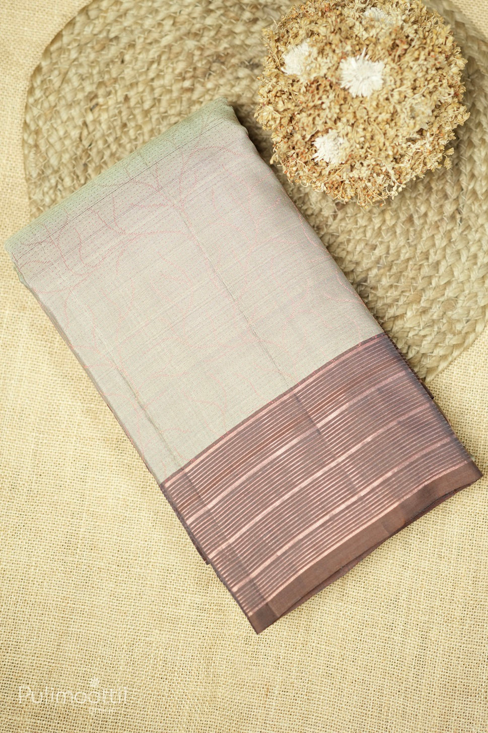 Light Olive Green Colour Kanchipuram Designer Saree