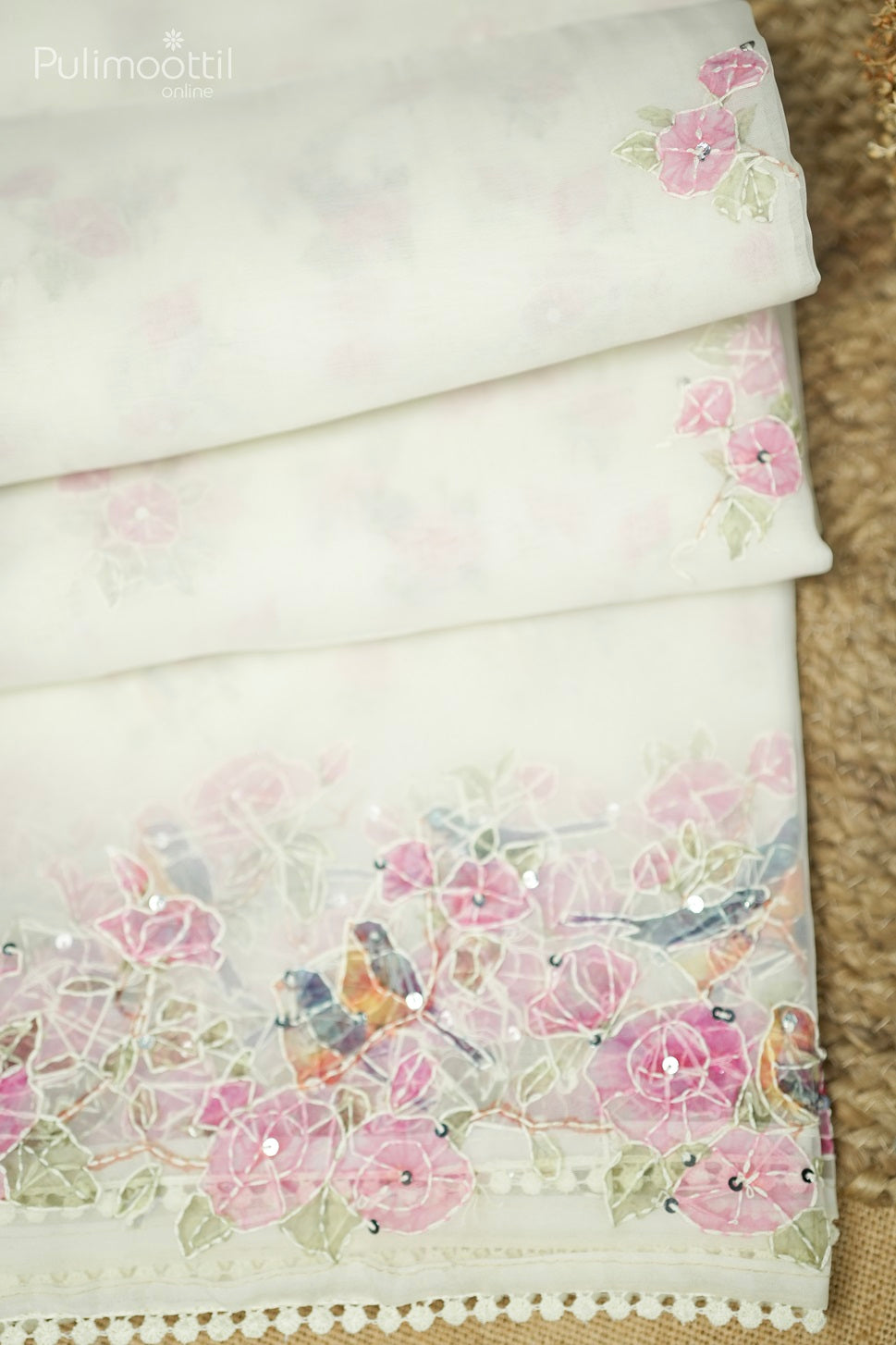 Off White Colour Organza Hand Embroidery Fancy Saree