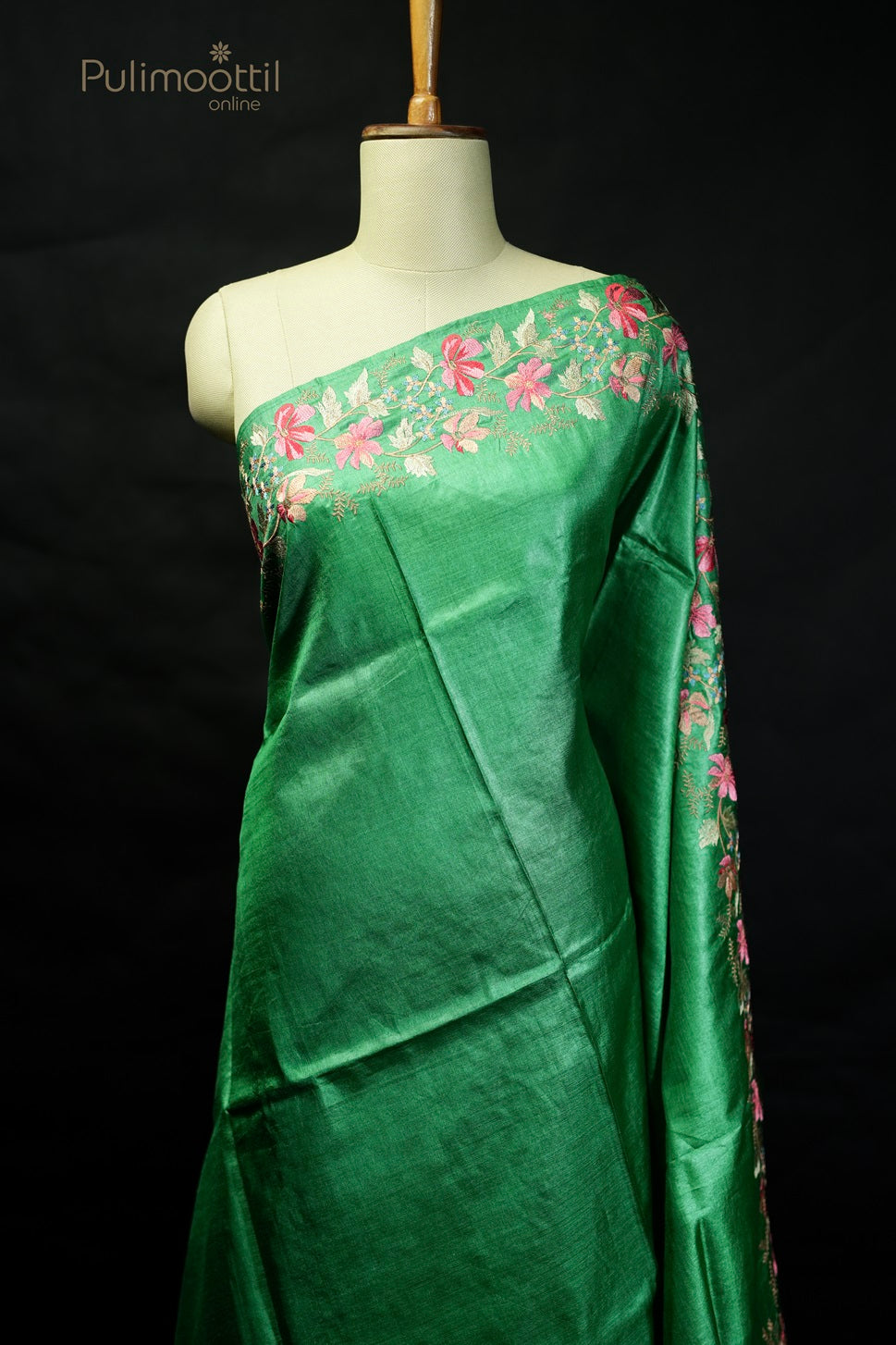 Shamrock Green Colour Tussar Silk Saree