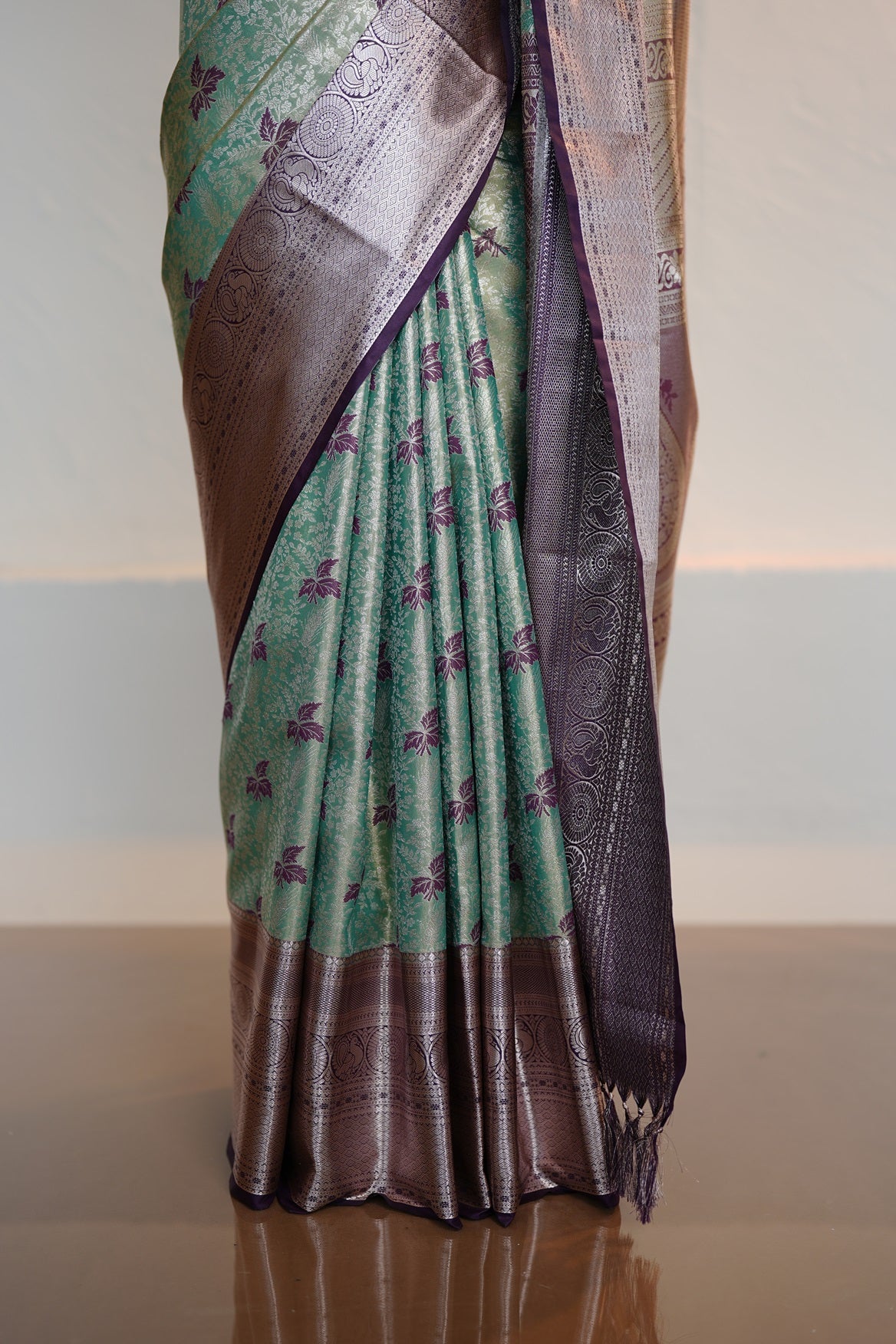 Peacock Green Colour Kanchipuram Semi Silk Saree