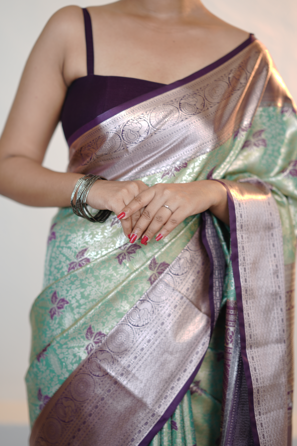 Peacock Green Colour Kanchipuram Semi Silk Saree