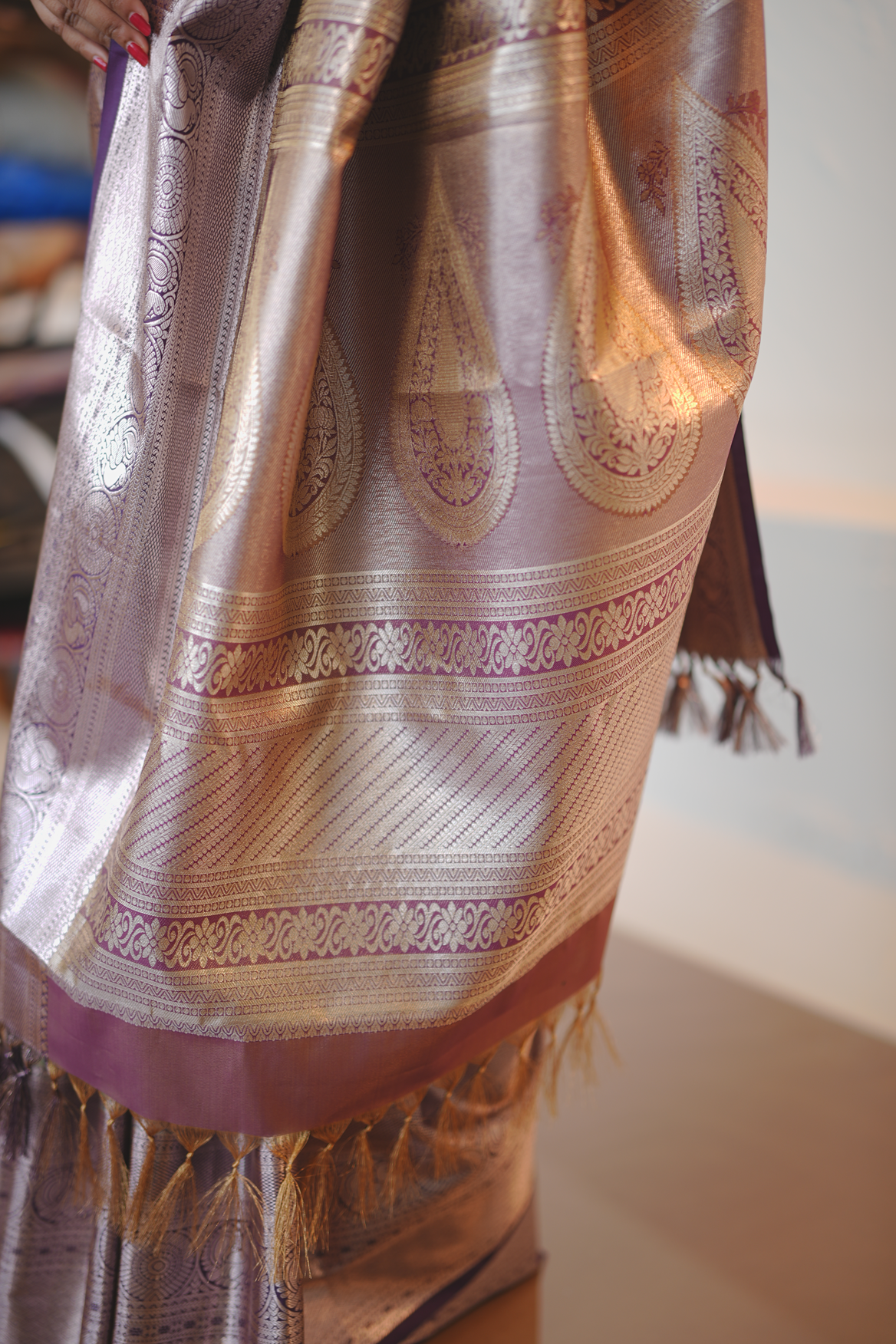 Peacock Green Colour Kanchipuram Semi Silk Saree