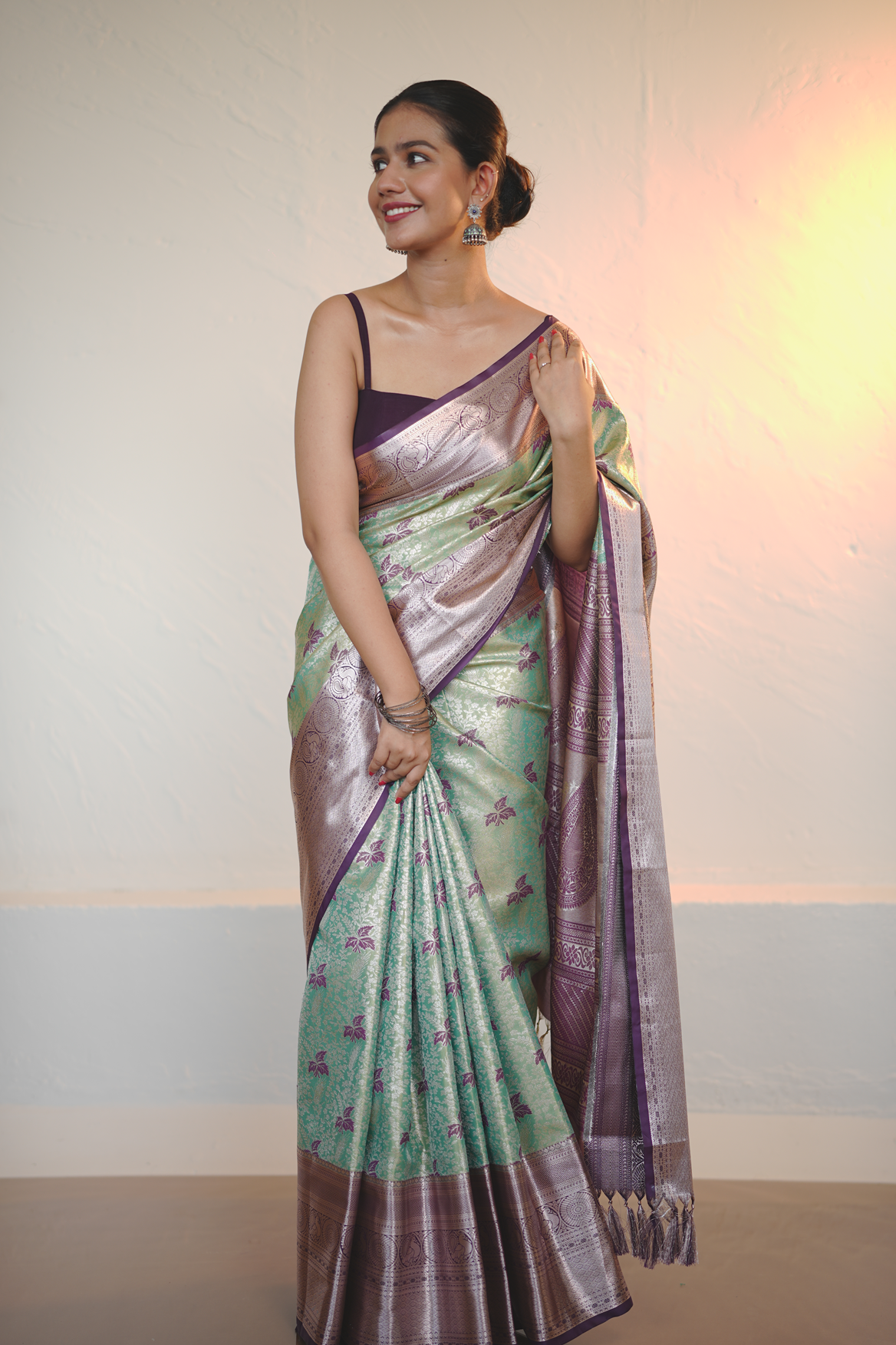 Peacock Green Colour Kanchipuram Semi Silk Saree