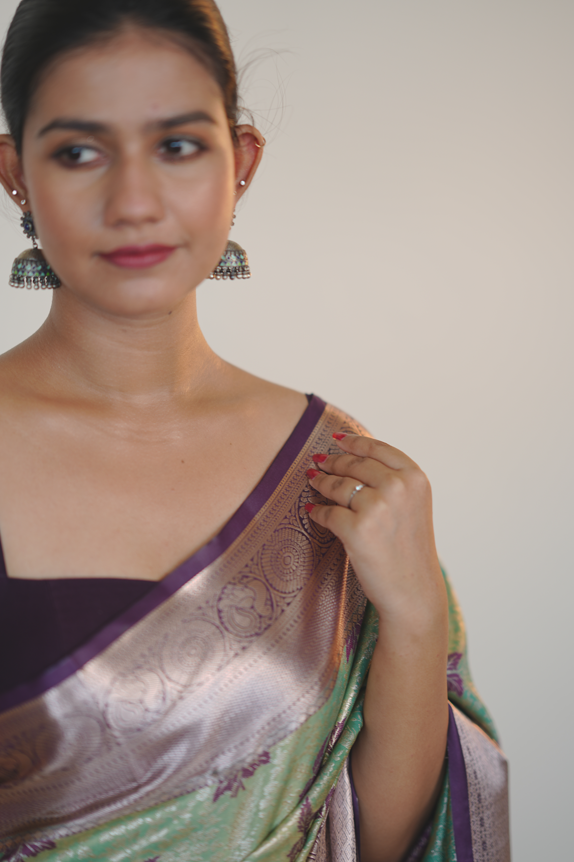 Peacock Green Colour Kanchipuram Semi Silk Saree