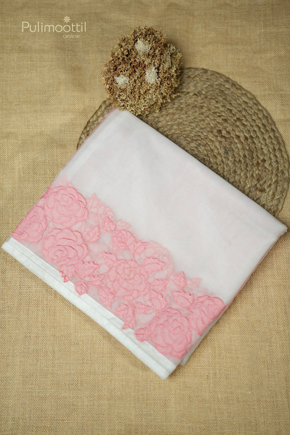 White Colour Organza Fancy Saree.