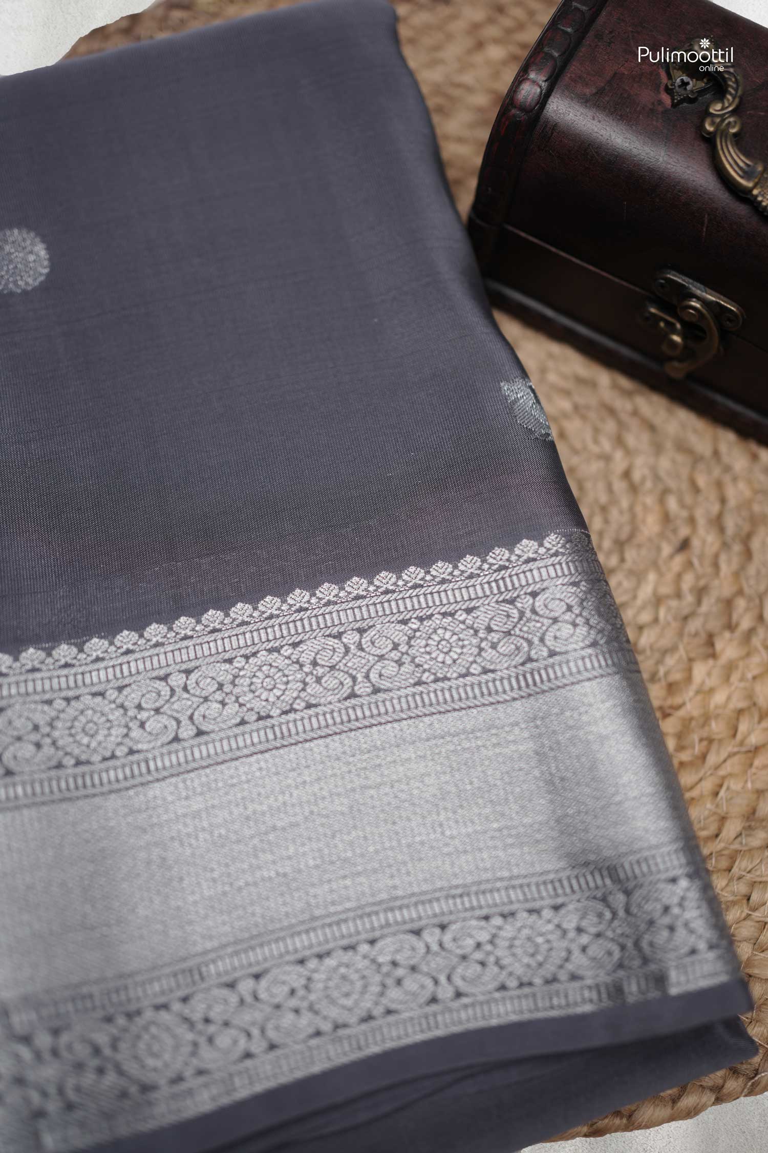 Pearl Grey Kanchipuram Saree.