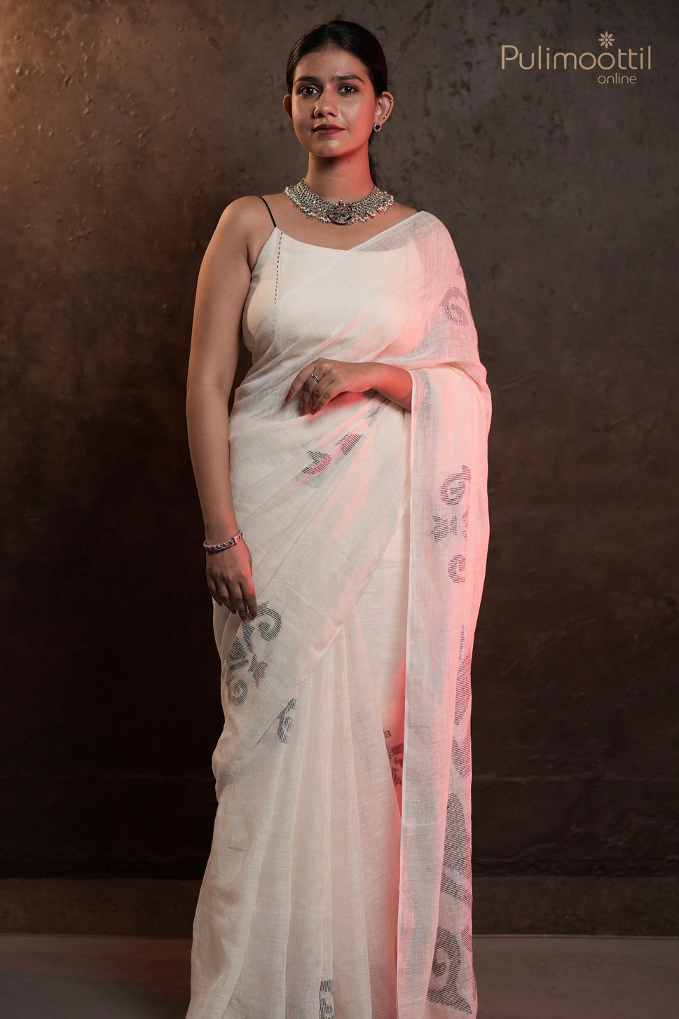 Off White Colour Jute Silk Saree.