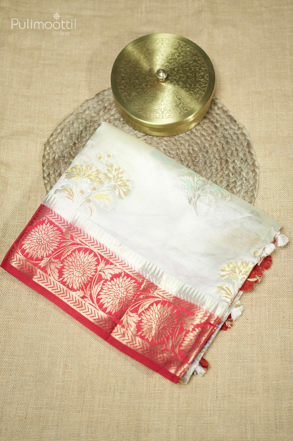 Dupion Silk Cream Colour Fancy Saree