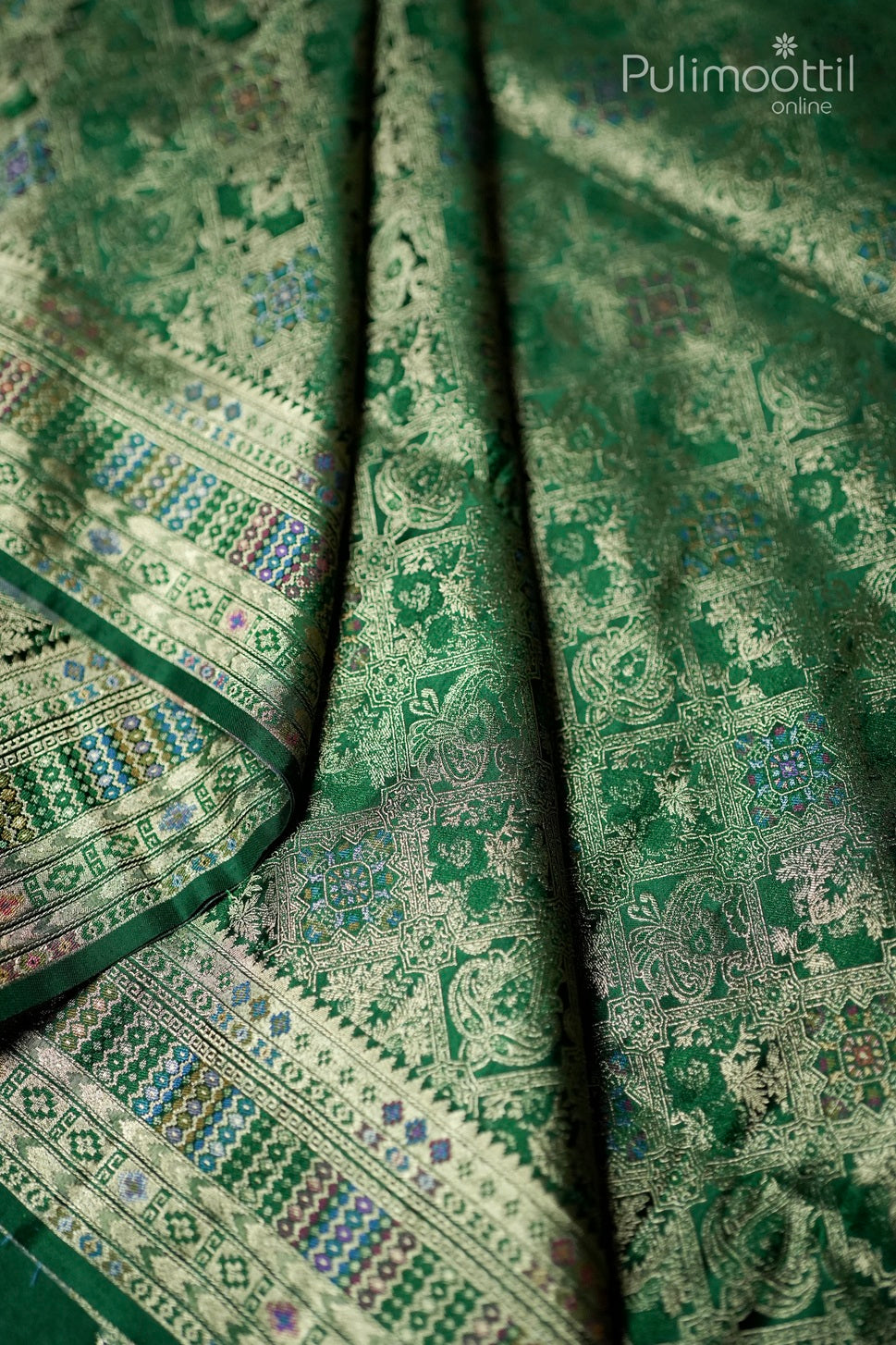 Bottle green color Banarasi saree