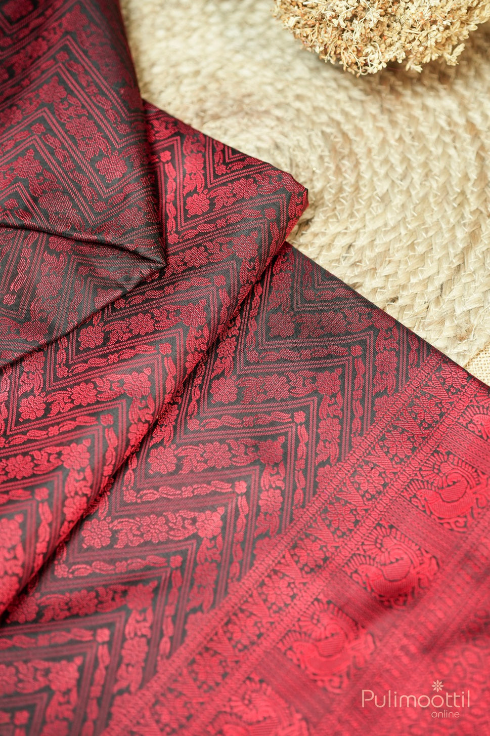 Black Colour Self-Print Kanchipuram Soft Silk Saree