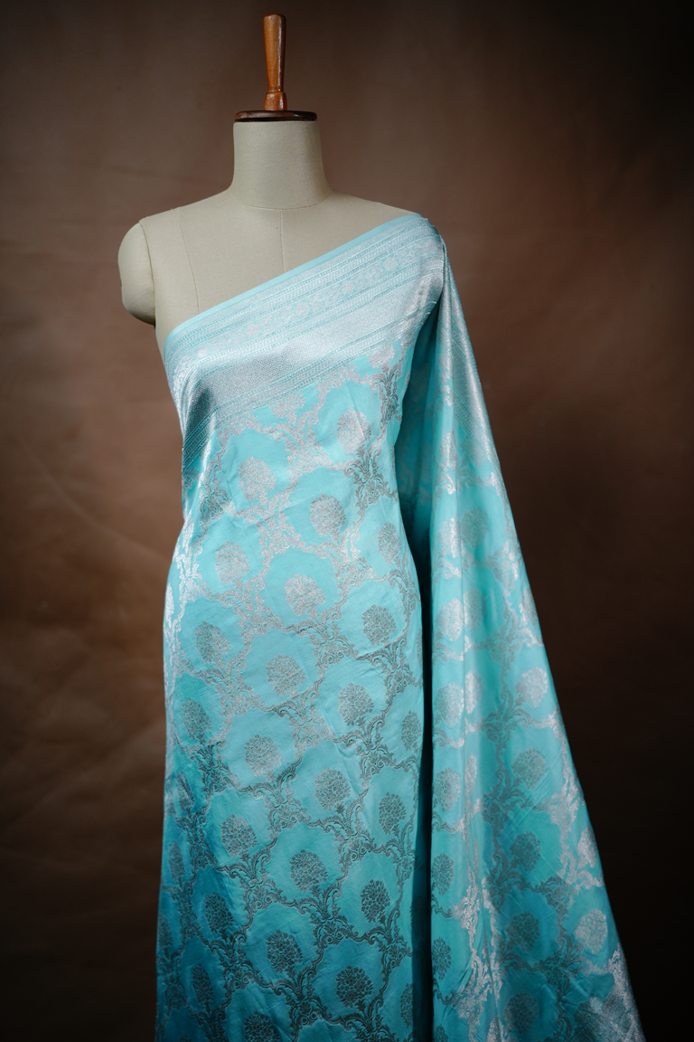 Light Sky Blue Colour Banarasi Saree