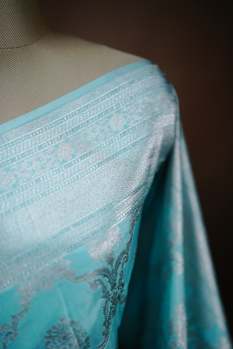 Light Sky Blue Colour Banarasi Saree