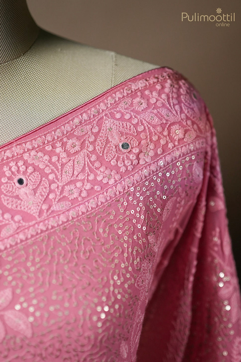 Peach Pink Colour Georgette Fancy Saree