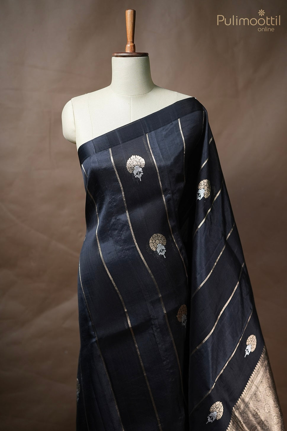 Black Colour Organza And Puna Silk Mixed Saree