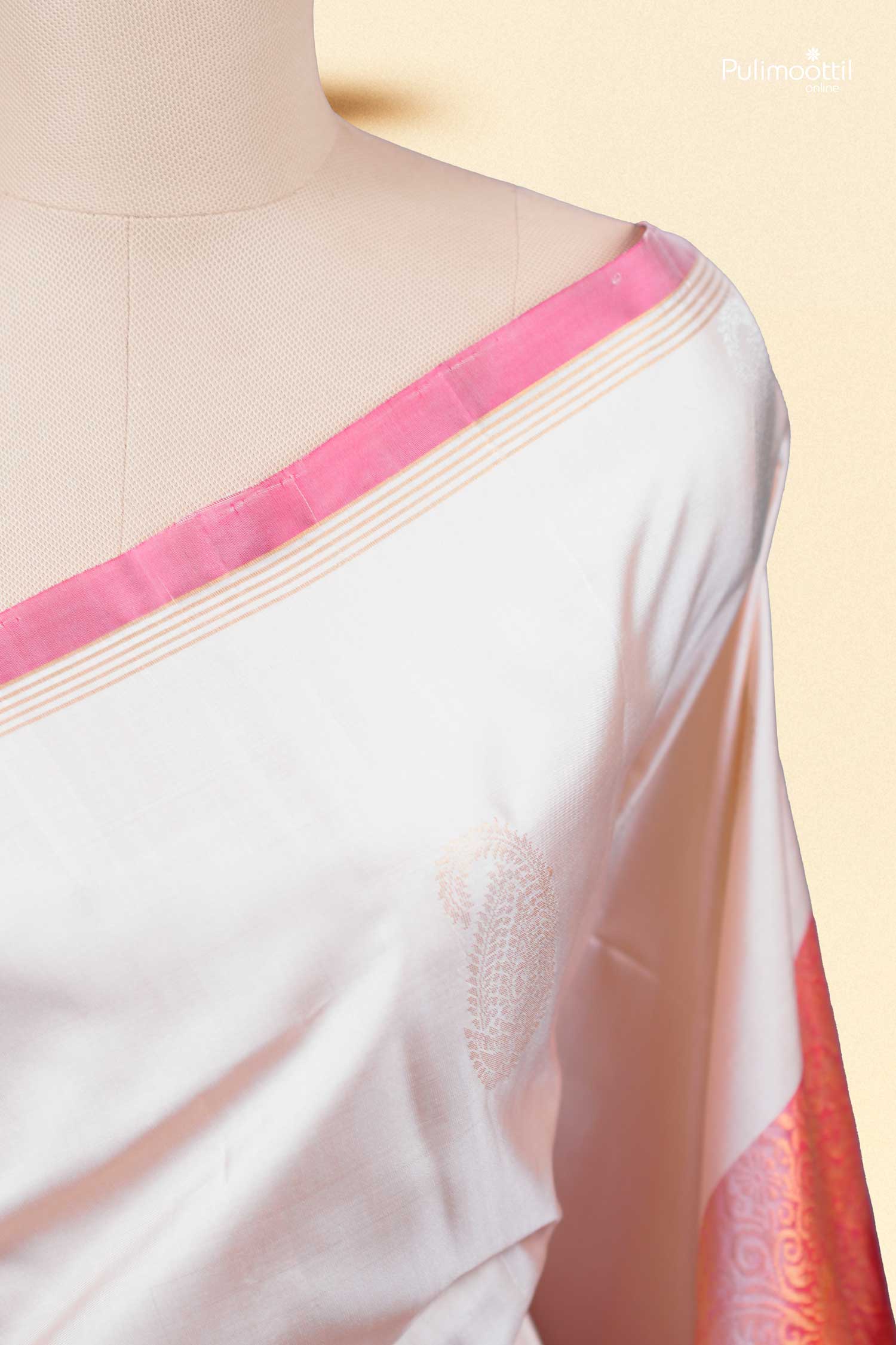 Off-White Soft Silk Saree.