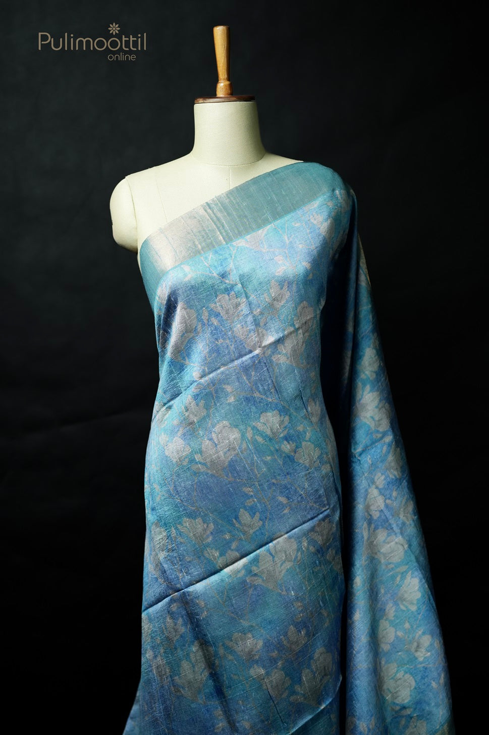 Pastel Blue Colour Printed Jute Silk Saree