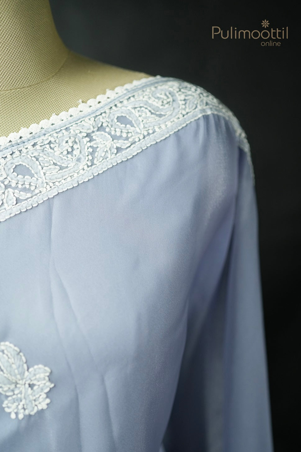 Steel Blue Colour Chikankari Work Organza Fancy Saree.