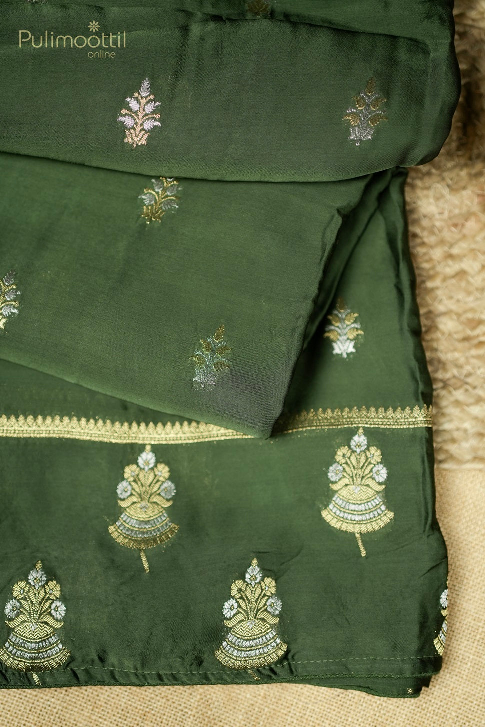 Olive Green Colour Banarasi Saree