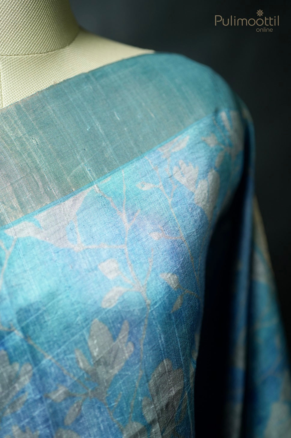 Pastel Blue Colour Printed Jute Silk Saree