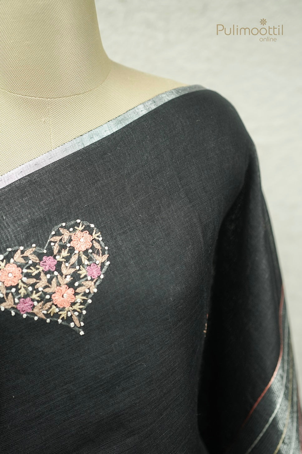 Black Colour Linen Saree.