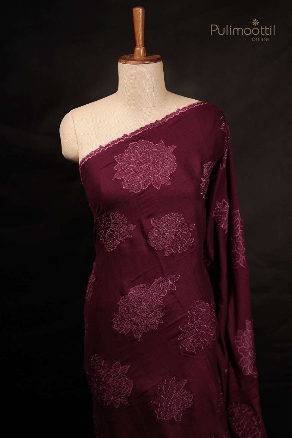 Maroon Colour Crepe Silk Applique Work Fancy Saree