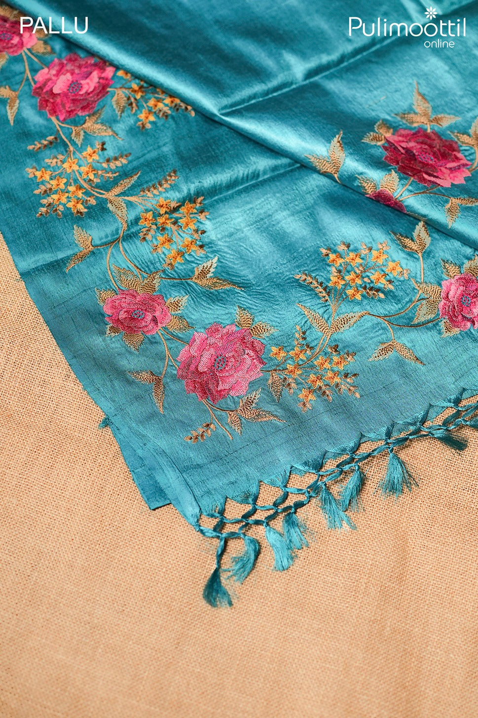 Sky blue color Tussar silk saree