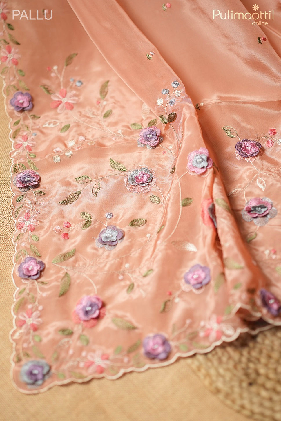 Peach color soft organza fancy saree