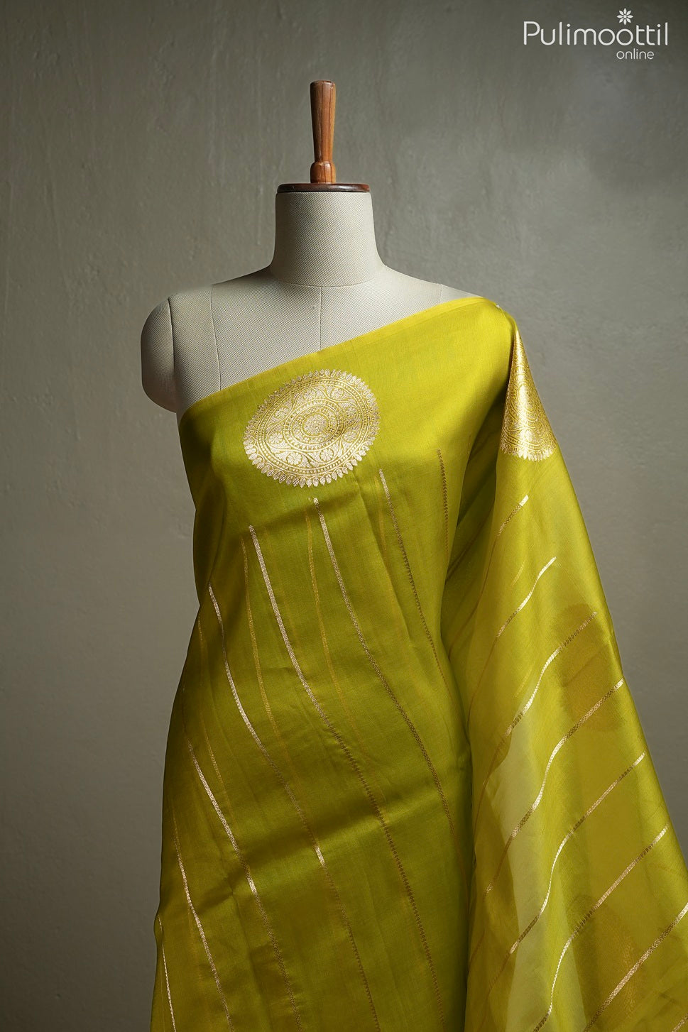 Olive yellow color organza fancy saree