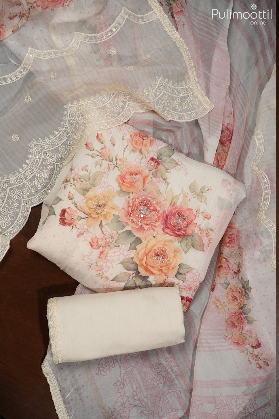 Ivory Organza Unstitched Salwar Set
