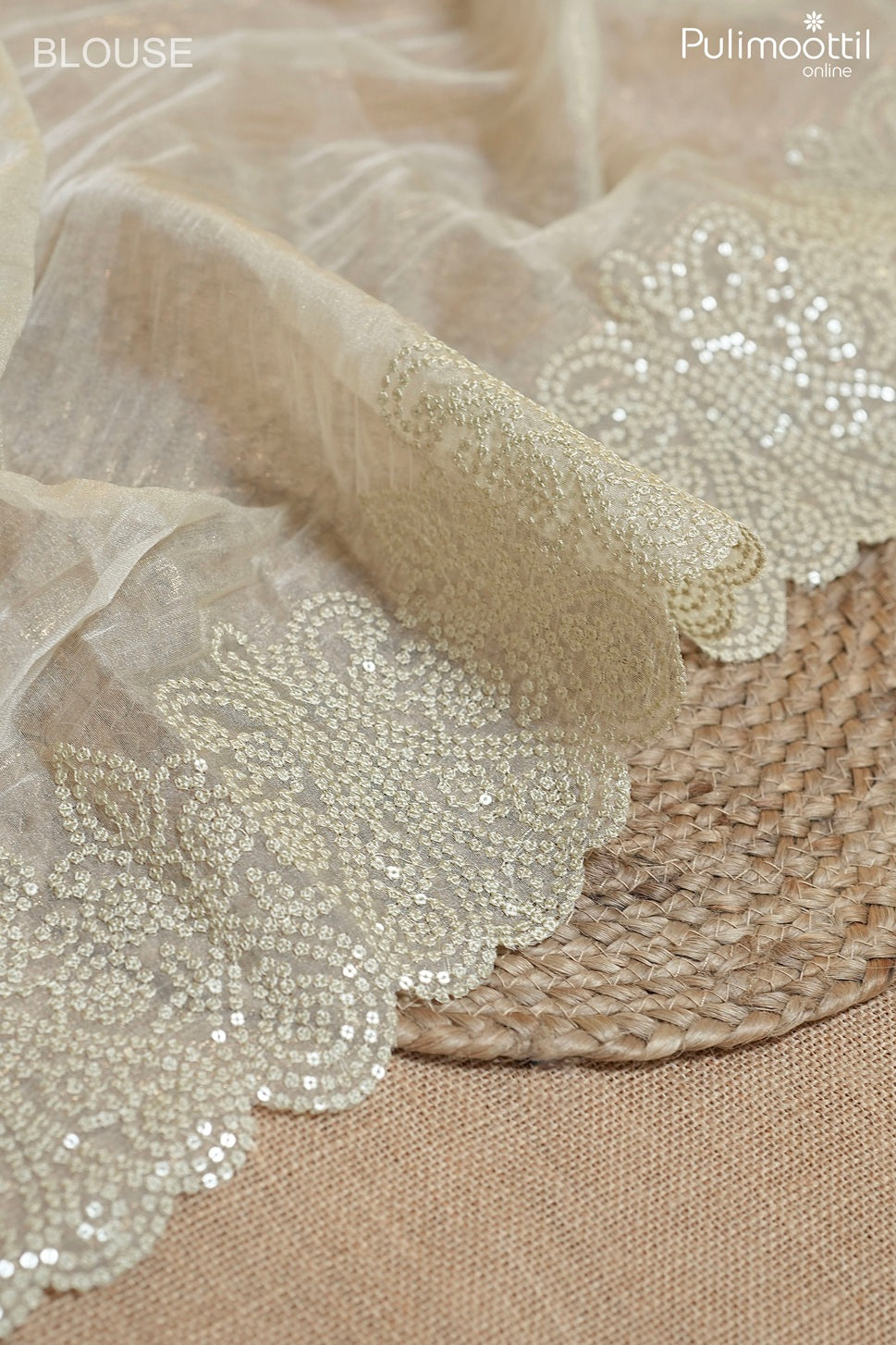 Pastel olive golden tissue crushed organza fancy saree