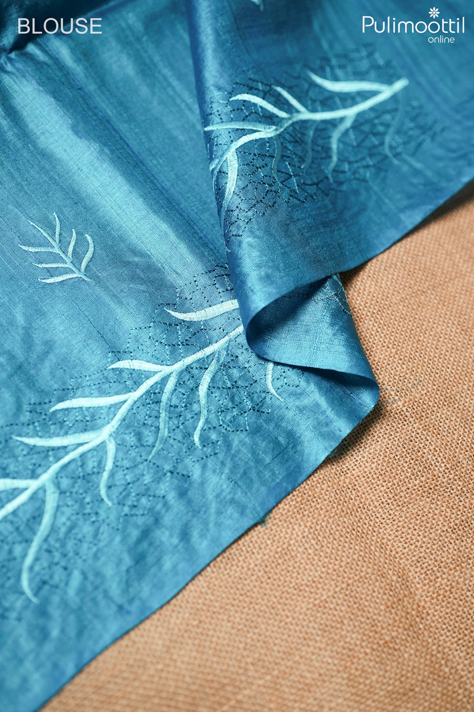 Dark aqua blue color Tussar silk saree