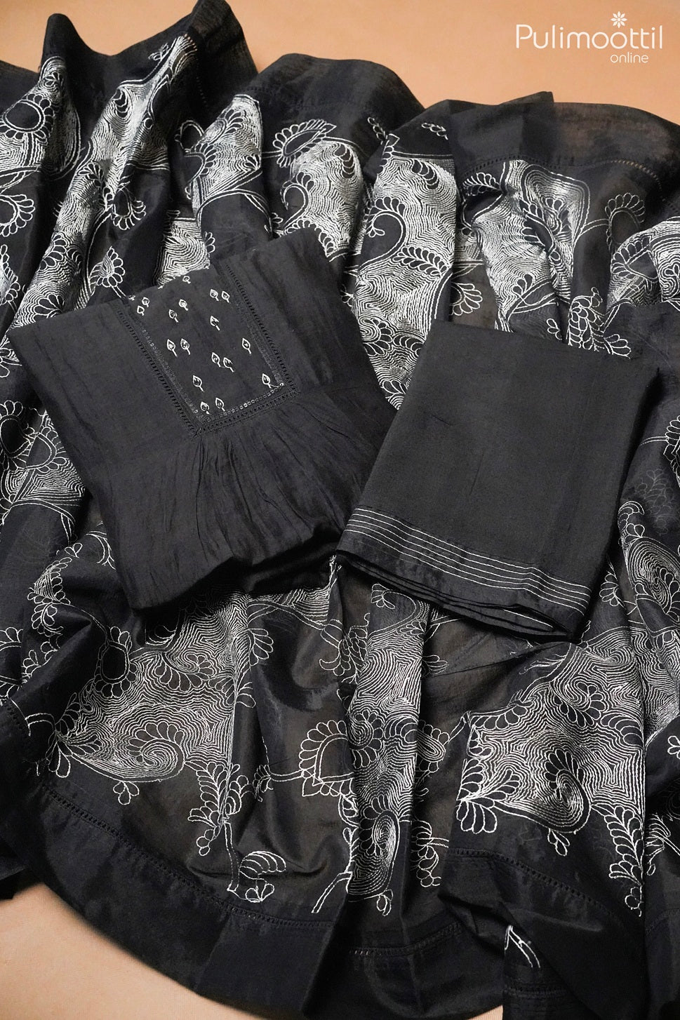 Black Chanderi Unstitched Salwar Set