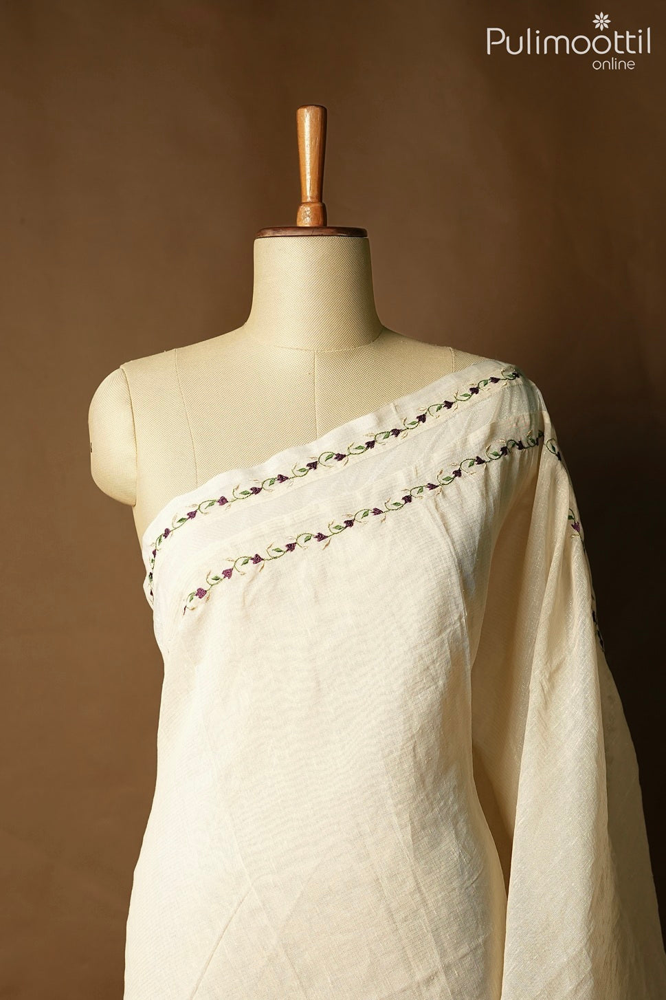 Off white color semi Chanderi fancy saree