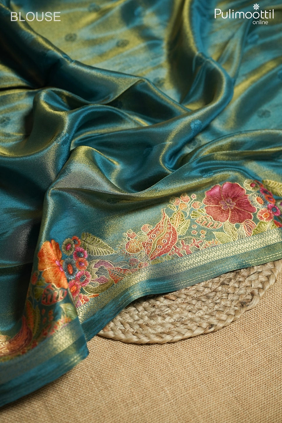 Turquoise blue color golden tissue Banarasi saree