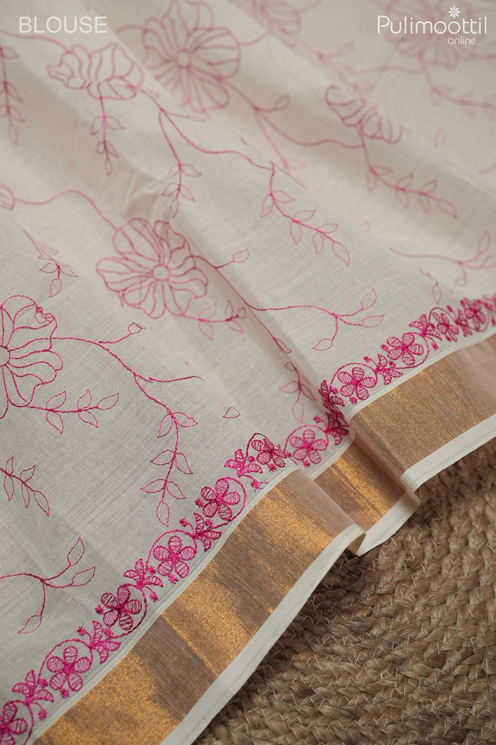 Off-white color Kerala traditional cotton set saree