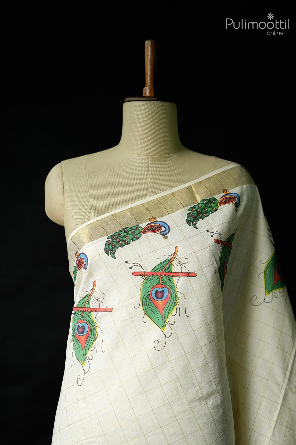 Kerala traditional printed check set saree