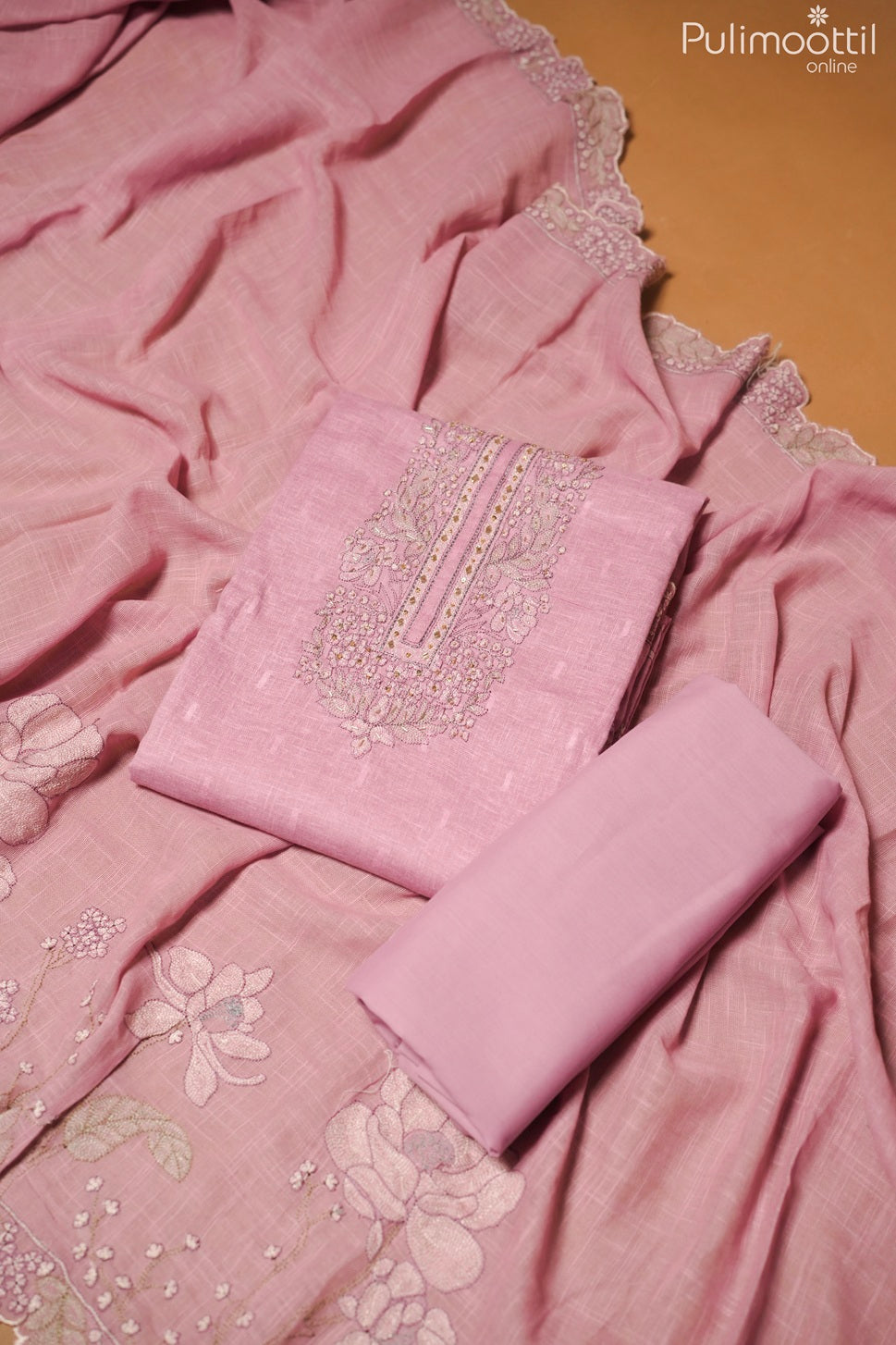 Olive Pink Jute Unstitched Salwar Set