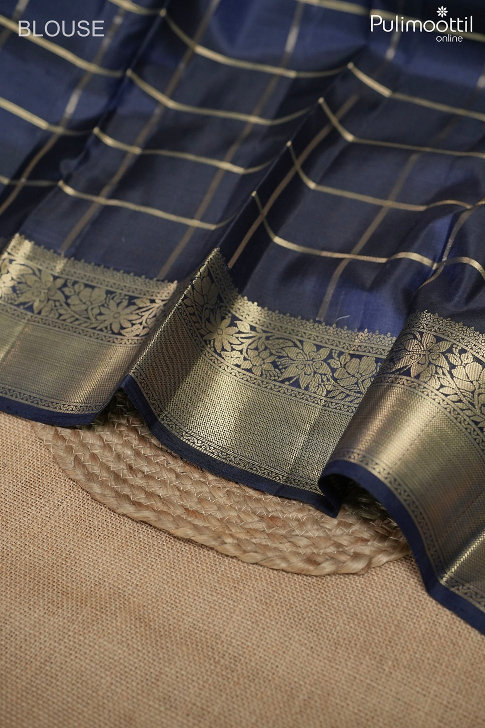 Dark blue color Kanchipuram designer saree