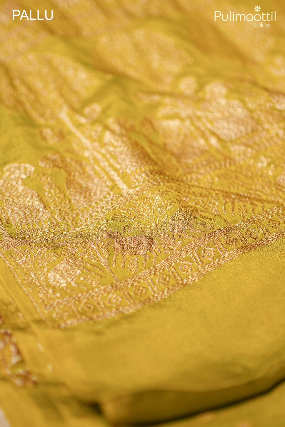 Olive yellow color antique zari Banarasi saree