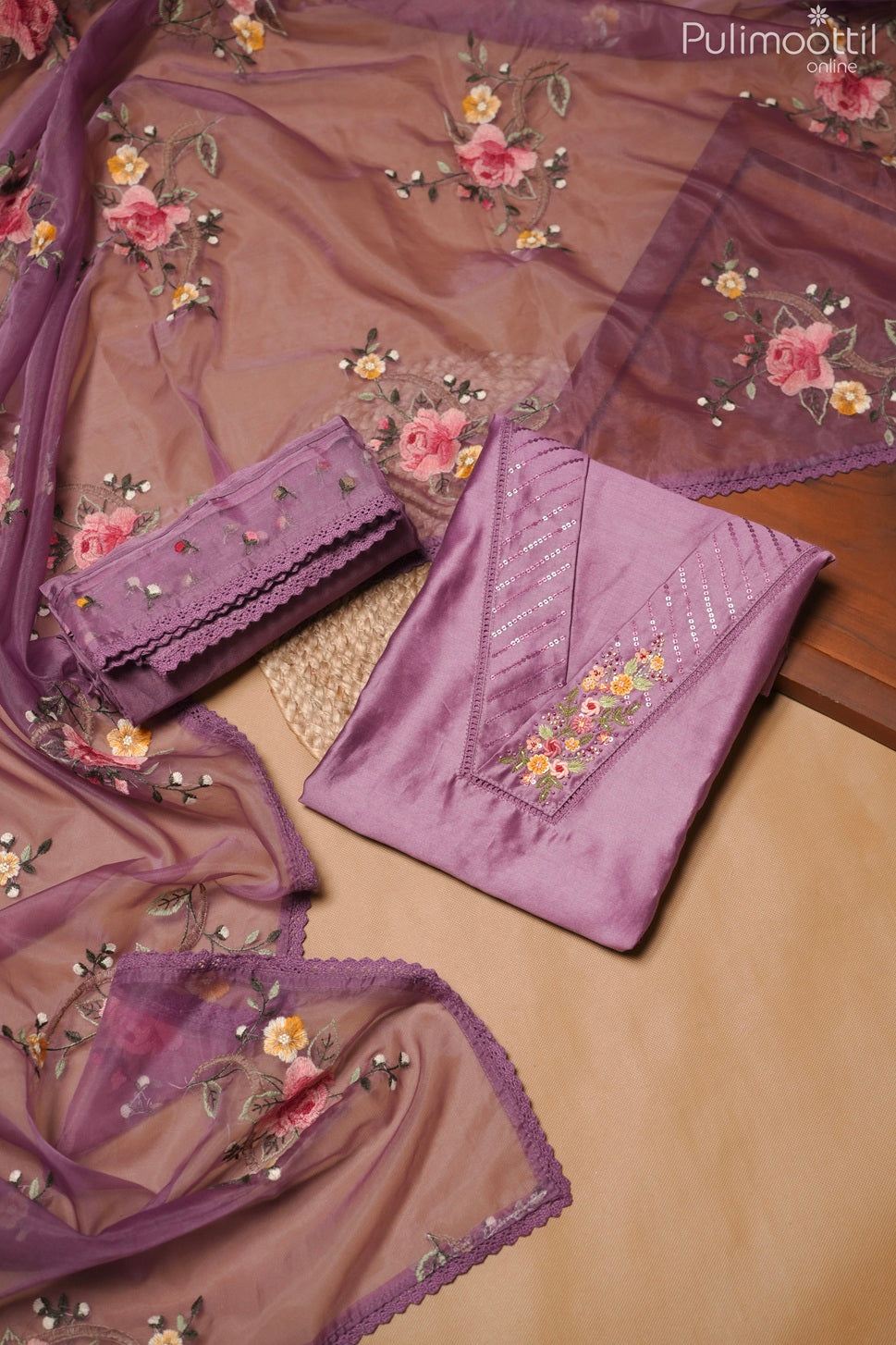 Onion Pink Chanderi Unstitched Salwar Set