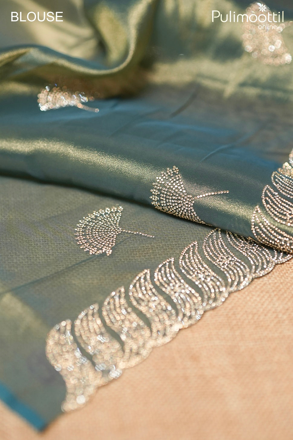 Teal blue color tissue organza fancy saree